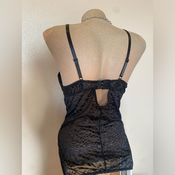 Y2k Black & Leopard Print Lace Bustier Top with Lace Up Detail - Picture 4 of 7